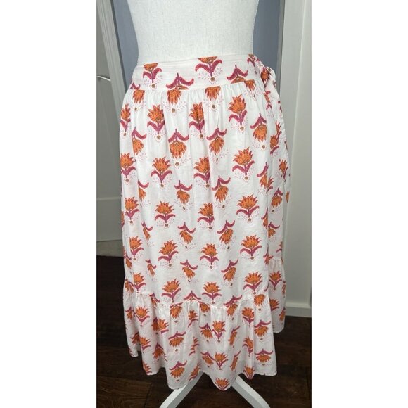 Women's J. Crew White Pink & Orange Floral Midi Skirt | Size 12 - Picture 1 of 9